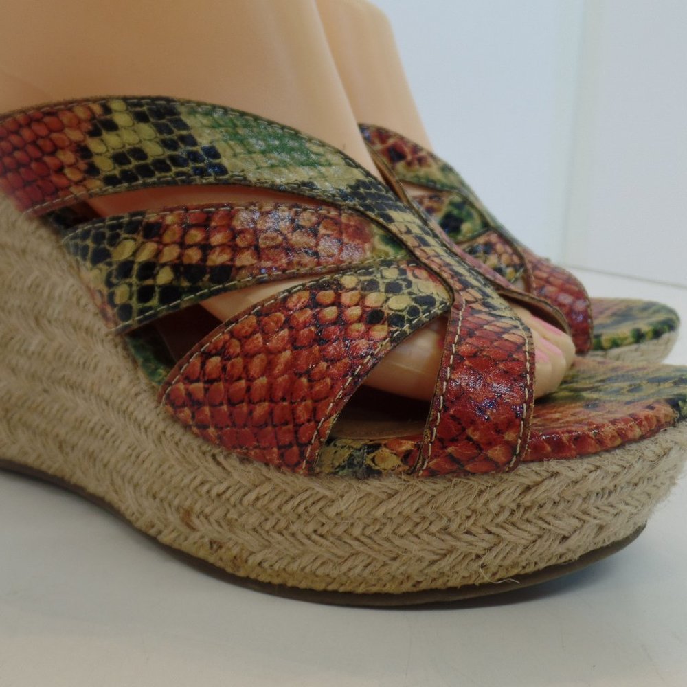 MIA "Rasinette" 4.5" Jute Wedge Animal Print Criss Cross Open Toe Sandals Sz 9 - Picture 1 of 11